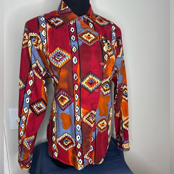 Vintage Roper 90s Aztec Western Festive Boho Rodeo Button Down Shirt top - Picture 6 of 12